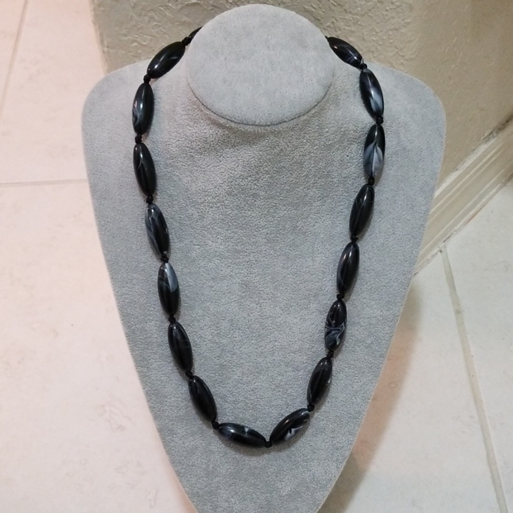 Vintage Women's Long Black Large Beaded Necklace.